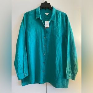 NWT J. Jill Love Linen Essential Shirt Long Sleeve Button Down Dragonfly Size XL